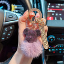 Luxury Handmade Craft Bear Keychain Mink Hair Anti-lost Number Plate Rhinestones Key Chain Lady Charm Bag Car Key Chain Gift