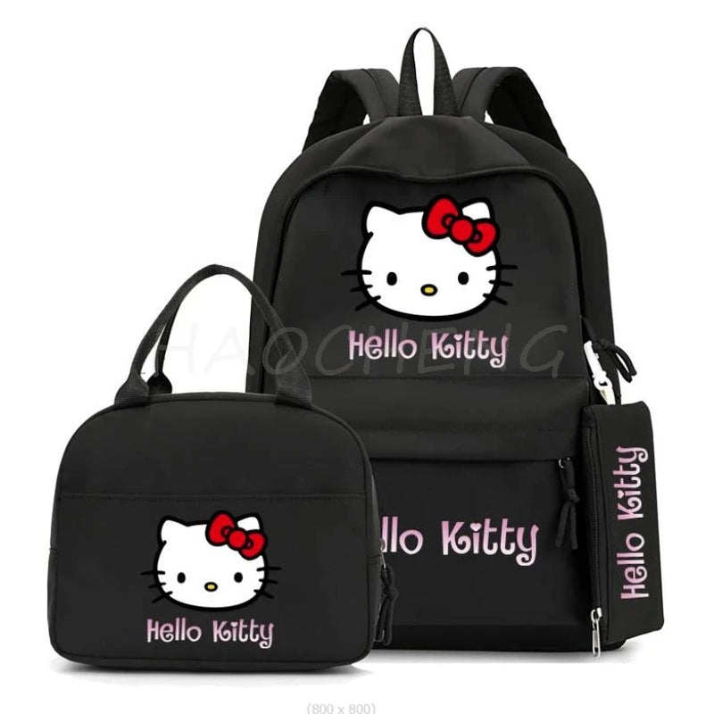 3Pcs/set Anime Hello Kitty Backpack Girls Boys Student Teenage Children Rucksack Lunch Bag Women Casual Back To School Bags Sets