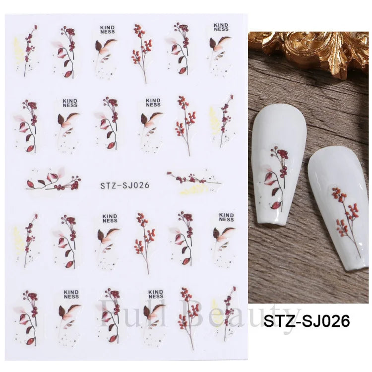 Shiny Maple Geometry Autumn Nail Art Stickers Laser Sector Fall Leaves Decals Cute Squirrel Slider Manicure Decorations CHCJ-076