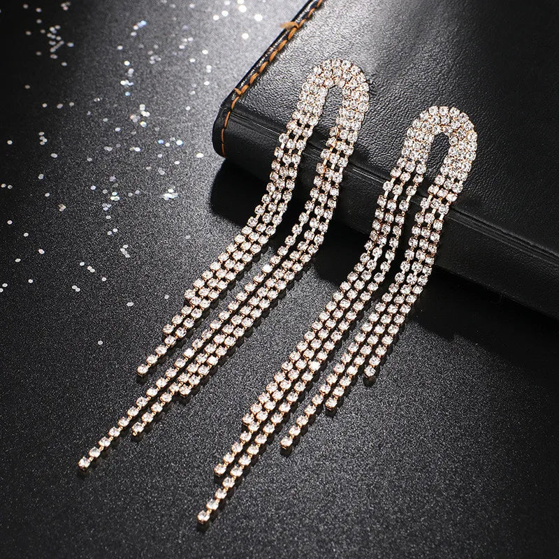 2023 Luxury Women's Earrings Rhinestone Fringe Hanging Zircon Earrings New Shiny Wedding Statement Party Jewelry Gifts