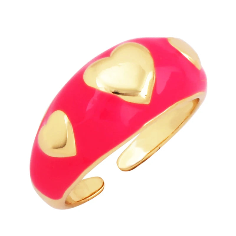 Heart Enamel Ring, Neon Pink Orange Turquoise Blue Pendant Oil Dropped, Sweet Romantic Party Jewelry Wholesale P33