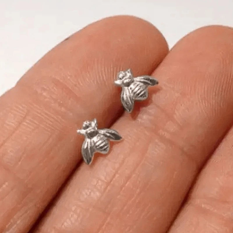 Huitan Dainty Bee Stud Earrings for Women 4 Metal Colors Simple Stylish Girls Ear Piercing Earrings Fancy Gift Statement Jewelry