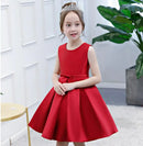 White Satin Girl Party Dress Sleeveless Kids Girls First Communion Gowns Girl Pageant Princess Gown Flower Girl Weddings Dresses