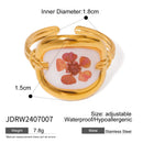 Light Cozy 18k Gold Plated Minimalist White Drip Oil Dried Flower Open End Ring Women Stainless Steel Statement Jewelry