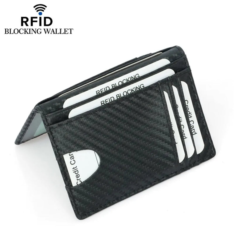 Thin Credit Card Holder PU Leather Black Carbon Fiber Slim RFID Wallets Leather Driver License Cover Holder For Men Card Wallets