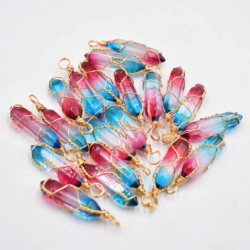 New Fashion crystal colorfull pillar Handmade copper wire pendant for jewelry pendants making 20pcs/lot Wholesale free shipping