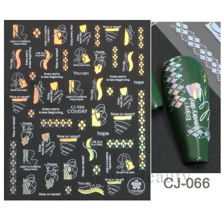 Shiny Maple Geometry Autumn Nail Art Stickers Laser Sector Fall Leaves Decals Cute Squirrel Slider Manicure Decorations CHCJ-076