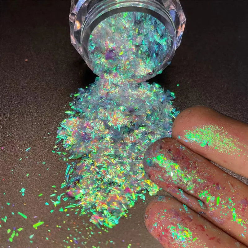 1Jar Aurora Chameleon Snowflake Ultra-Thin Iridescent Nail Sequins Holographic Opal EyeShadow Ice Glitter Nail Chameleon Flakes