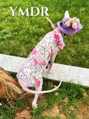 Fashion Cat Pink Dress with Pruple Hat Pink Bib for Sphynx Cat Summer Short Sleeves Kittens with Hat Cat Loungewear Devon Rex