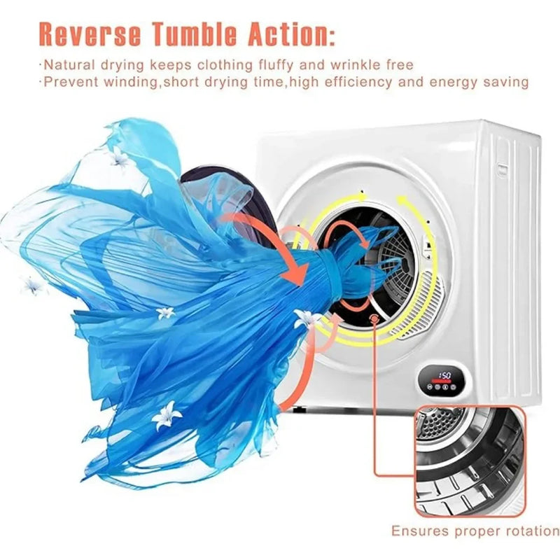 3.5 Cu Ft Compact Laundry Dryer 3 Front Load Stainless Steel Clothes Dryers with Exhaust Pipe Portable Dryer