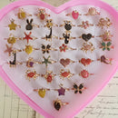 36pcs/lot Rings for Children Fruit Cartoon Christmas Ring Opening Adjustable Metal Engagement Jewelry  Gift Without Box