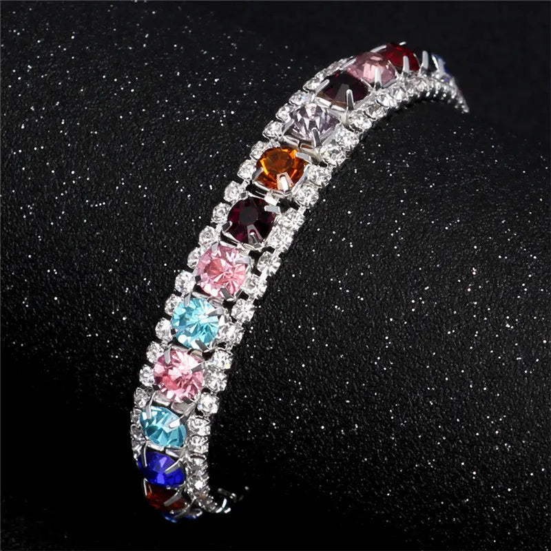 Luxury Bling Crystal Rhinestone Bracelets for Women Silver Color Elegant Bridal Wedding Jewelry
