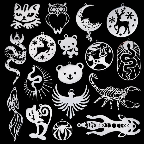 Cute Cat Moon Bear Deer DIY Tassels Earrings Stainless Steel Pendant For Jewelry Making Insect Charms Snake Necklace Accessory