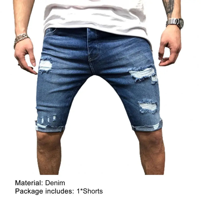 Short Jeans Ripped Skinny Men Zipper Closure Pockets Shorts for Party