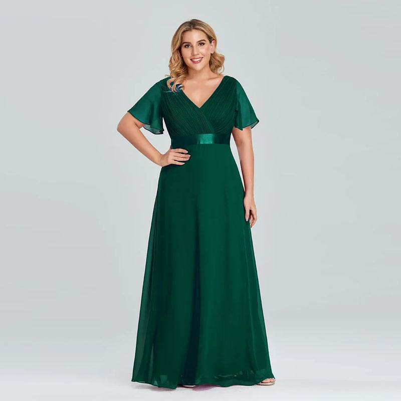 Women's Plus Size Evening Dress Long Simple Elegant V Neck Ruffled Chiffon Formal Wedding Party Dress Bridesmaid Dress Ballgown