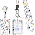 Staff Working Cards Holder with Retractable Long Lanyard and Badge Reel Flower ID Credit Cards Holder Cover for Woman Phone Rope