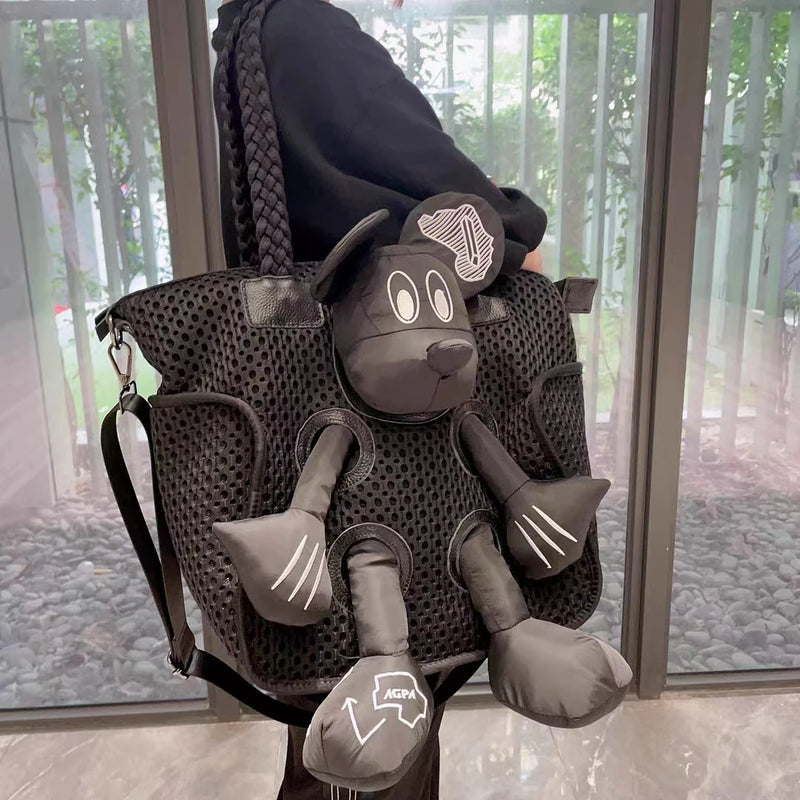 Women's shoulder casual large handbag mesh fabric cowhide large capacity commuting bag crossbody large doll bag For Women ladies