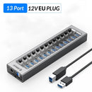 ORICO Powered USB Hub Splitter Socket with 7/10/13/16 Ports USB 3.0 Extension with On/Off Switches 12V Power Adapter for PC