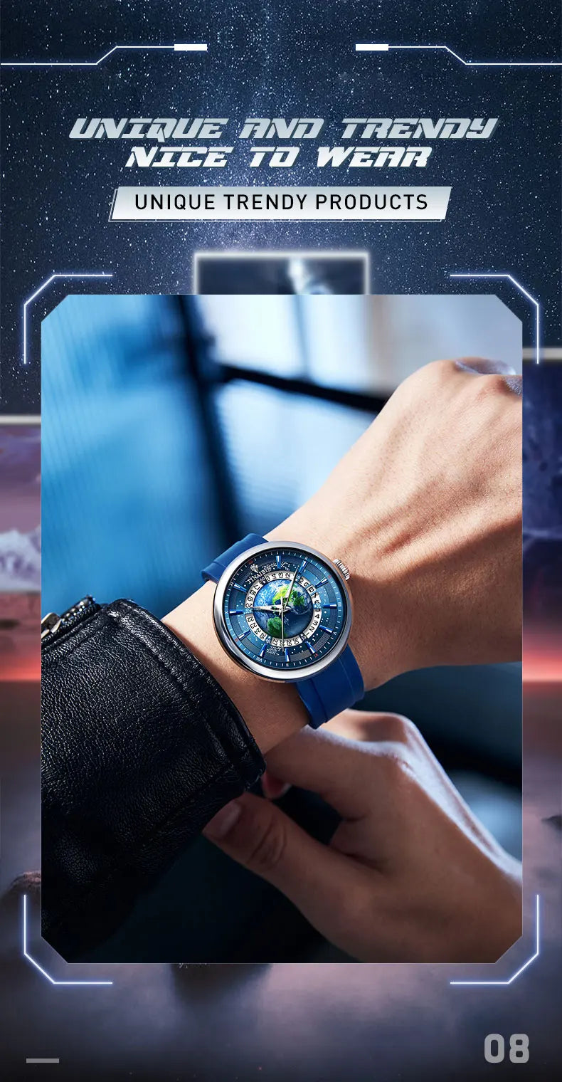 Tourbillon Earth Men's Watch Luminous 3D Mechanical Automatic Genuine Leather Waterproof High End Luxury relogios masculino