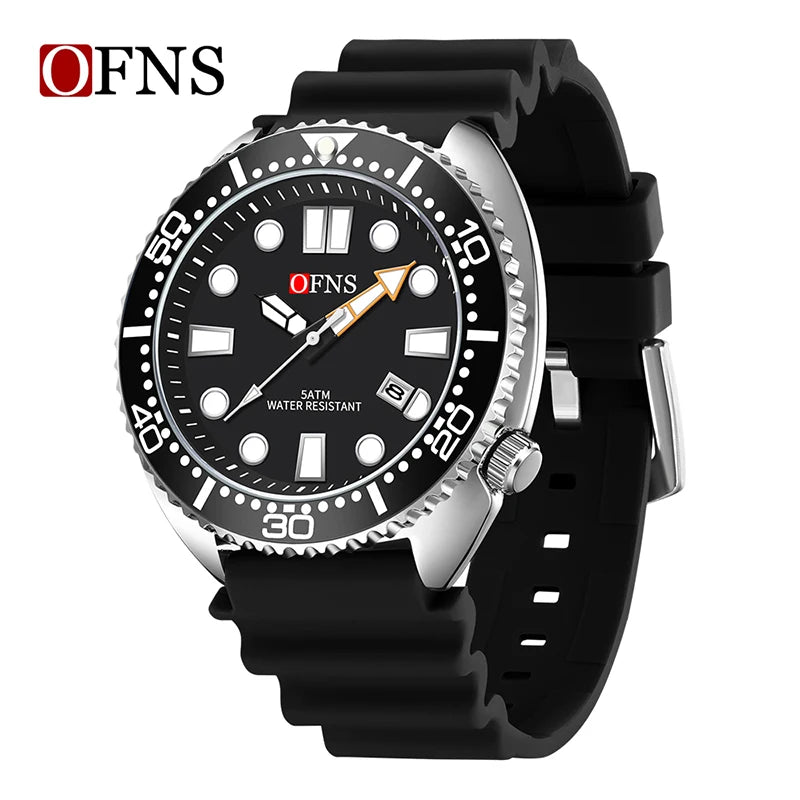 OFNS New Style Fashion 8033 Men's Quartz Watch Simple Fashion Waterproof Calendar Watch Casual Silicone Strap Watch Wristwatch