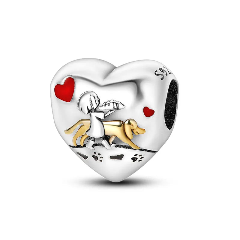 925 Sterling Silver Boy Girl and Heart Shape Pendant Charm Couple Lovers Bead Fit Pandora Original Bracelet DIY Jewelry Making