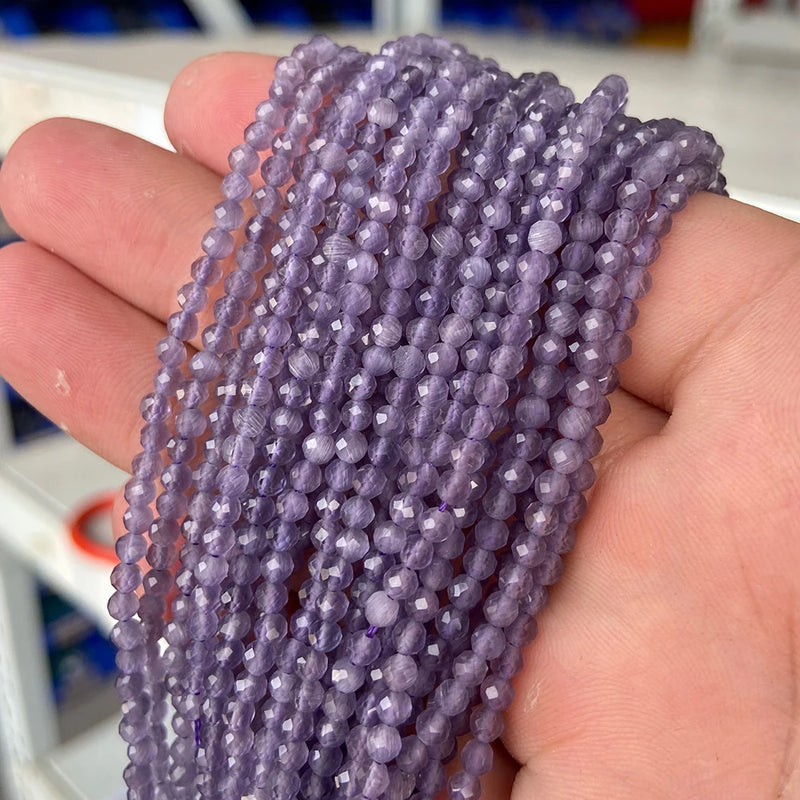 Purple Gem Beads Small Round Faceted Crystal Stone Beads Amethysts Crystal Mica Loose Beads For Jewelry Making DIY Necklace 15"