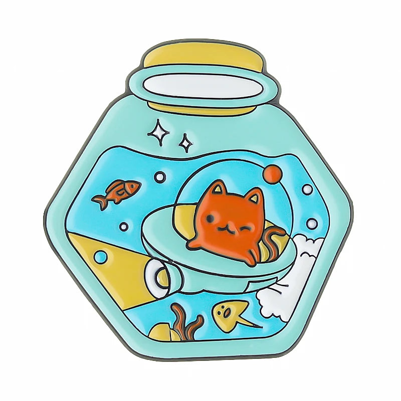 Cat's Wishing Bottle Enamel Pins Custom Kitten Dream Life Brooches Lapel Badges Cartoon Cute Animal Gift for Kids Friends