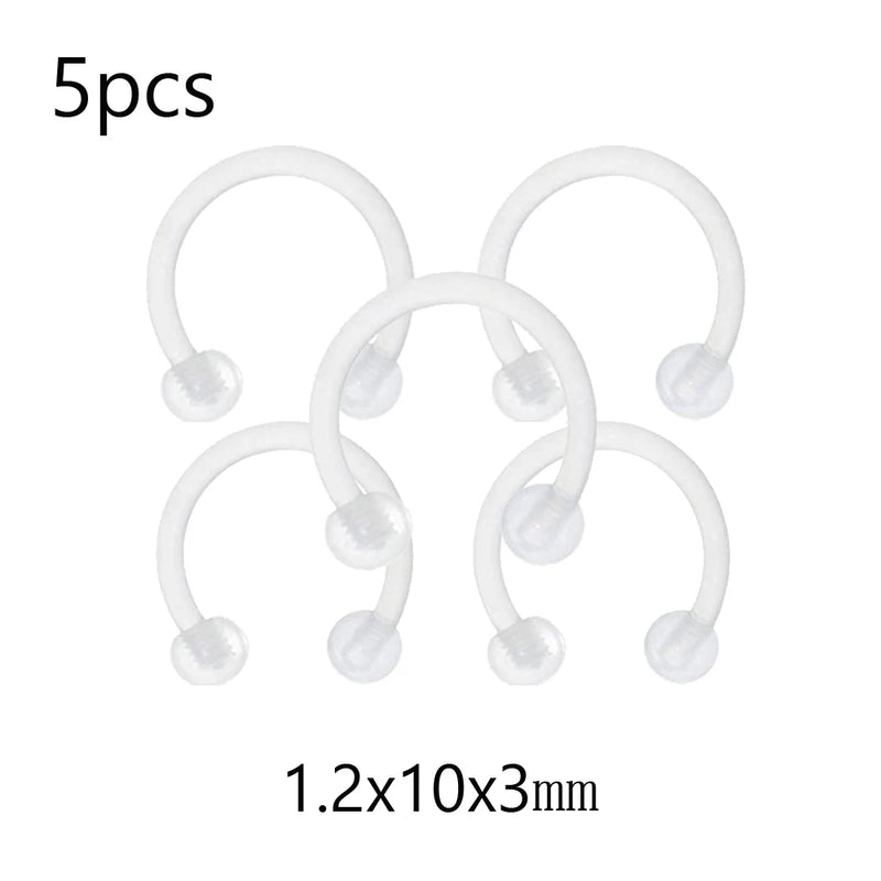 5PCS Clear Piercing Septum Nose Studs Nose Hoop Tongue Ring Helix Ear Hoop Lip Stud Eyebrow Tragus Septum Horseshoe Rings
