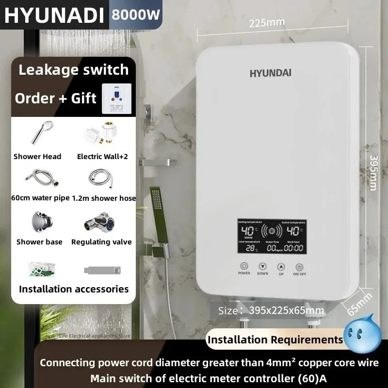 Calentador de agua eléctrico inteligente, calentador de agua sin tanque, máquina de baño caliente rápido para el hogar, ducha caliente para baño de hotel o apartamento