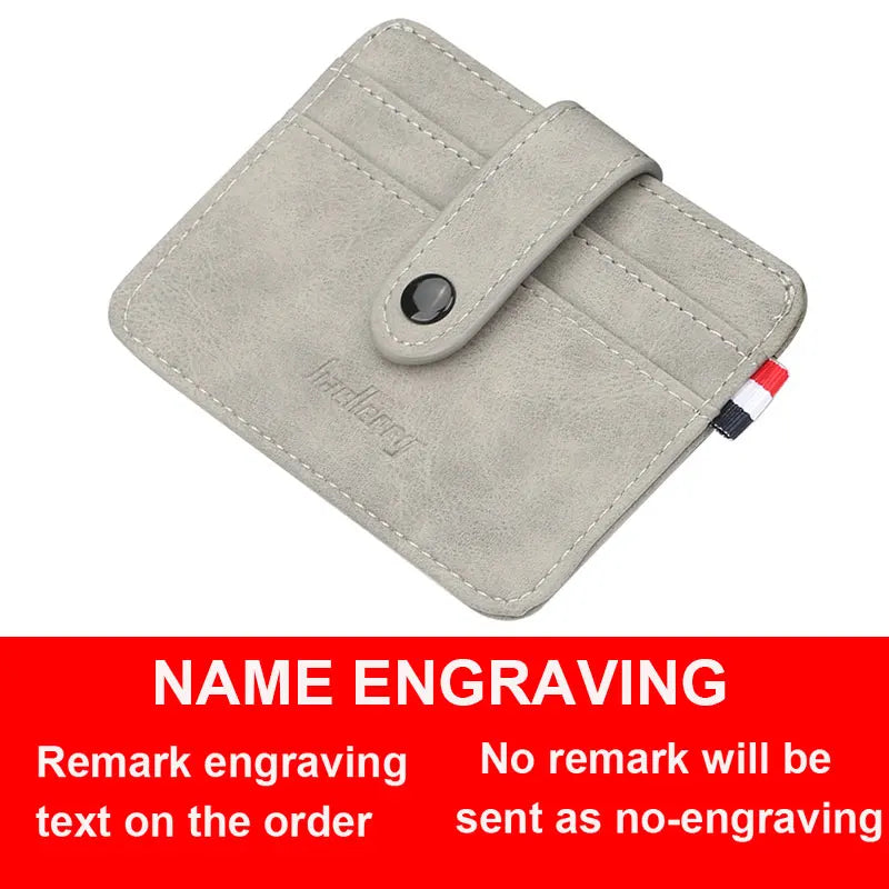 New Men Thin Card Wallets Slim ID Credit Card Holder Name Engraved Short Male Wallet High Quality PU Leather Small Men Purse