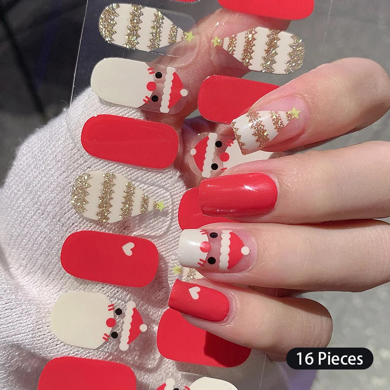New 16 Strips Autumn Nail Stickers Full Cover Nail Patch Leopard Print 3D Nail Stickers Nail Polish Strips DIY Nail Art Making