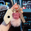 Luxury Handmade Craft Bear Keychain Mink Hair Anti-lost Number Plate Rhinestones Key Chain Lady Charm Bag Car Key Chain Gift