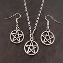 2 earrings and necklace set, vintage jewelry set, supernatural pentagram design, silver plated to match daily clothing, role-pla