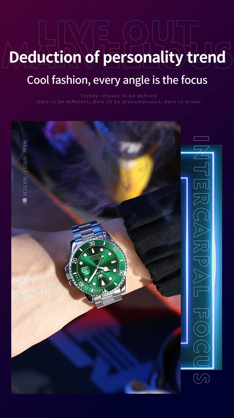 OLEVS Men Automatic Watch Luxury Diving Watch Waterproof Luminous Stainless steel Business Mechanical Watch for Men reloj hombre