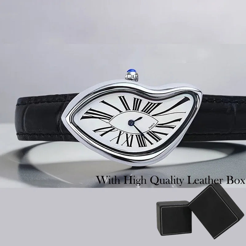 Medieval Crash Creative Melting Twisted Watch High Quality Genuine Leather Watch For Men Luxurious Sapphire Glass Men's Watch