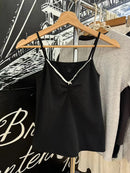 Folds V-neck Bow Black Tank Tops Women Lace Trim Cotton Sleeveless Slim Cropped Camisole Solid Vintage Sweet Summer Crop Top Y2k