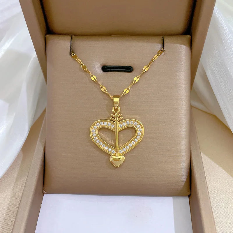 MEYRROYU 316L Stainless Steel Necklace Golden Butterfly Heart Cheetah Pendant Clavicle For Women Gift Jewelry Accessories Bijoux