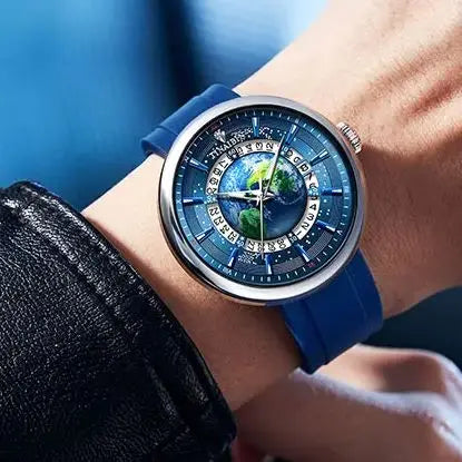 Tourbillon Earth Men's Watch Luminous 3D Mechanical Automatic Genuine Leather Waterproof High End Luxury relogios masculino