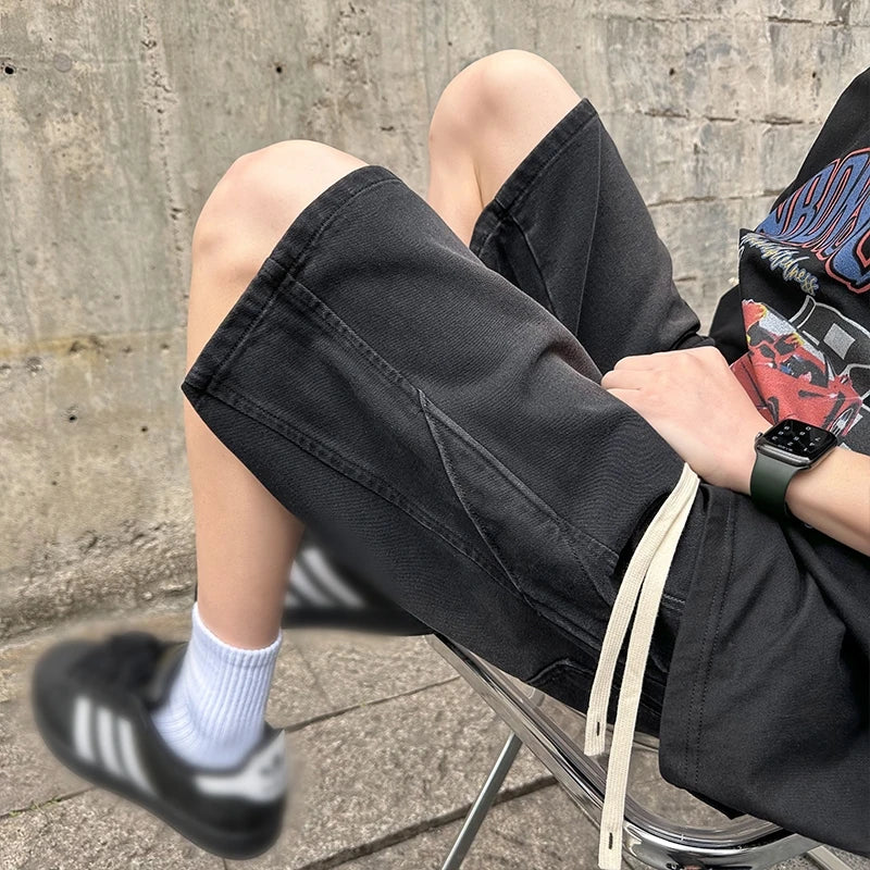 Men's Denim Shorts Distressed Washed Thin Short Jeans Summer  Basic Casual Pants Hip Hop Street Short Pants