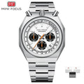 MINI FOCUS 0601 Multifunctional Unique design Quartz Watch for Men Calendar Luminous Stainless Steel Strap Bull Head Mens Watch