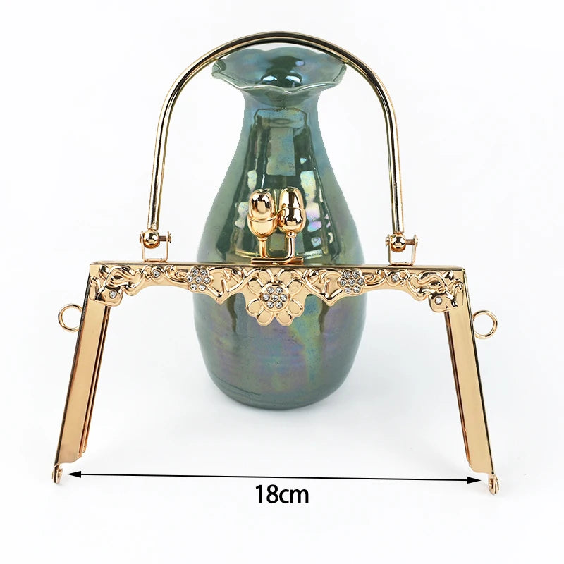 1Pc Deepeel Retro Square Embossed Bag Handles Metal Handmade Sewing Brackets Kiss Clasp Handbag Purse Frame Handle Accessories