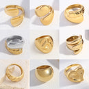 New Irregular Stainless Steel Chunky Dome Ring for Women Men Statement Croissant Ring Wide Double Layer Rings Party Jewelry Gift