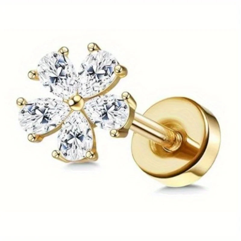 Drperfect 1 PC Earrings Stylish Safe Internally Threaded CZ Jewelry for Women and Men - Moon Heart-Shaped Bee Butterfly Designs