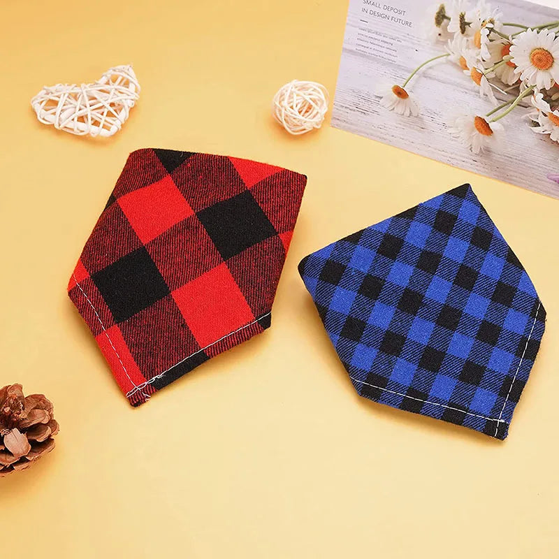 Plaid Cat Dog Bandana Pet Puppy Soft Cotton Bandanas Handkerchiefs Scarfs Triangular Bandages Accessories for Kittens Puppies