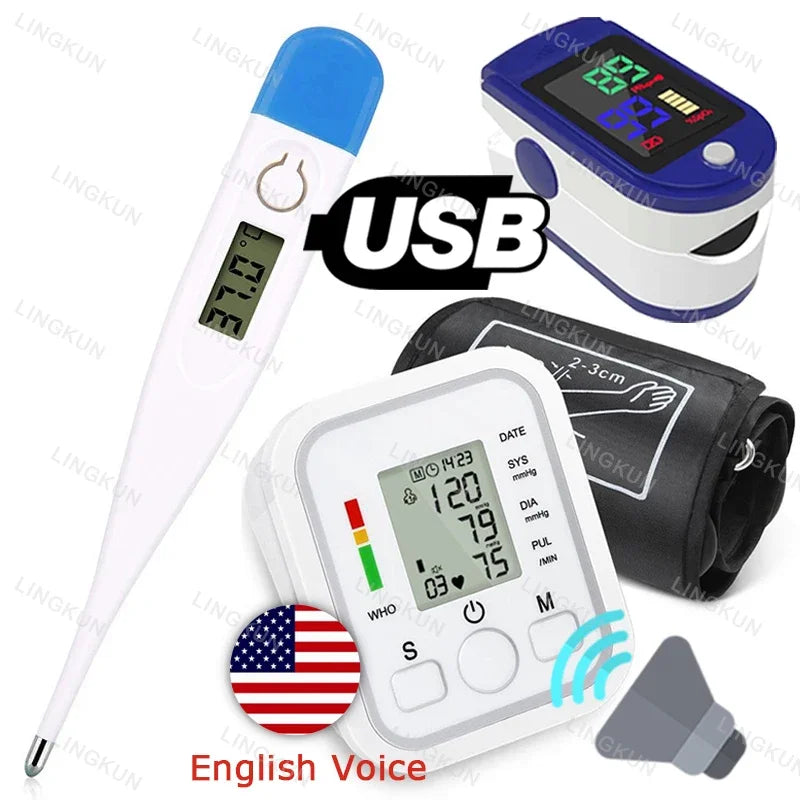 Monitor digital con sensor de presión arterial para brazo, tensiómetro, tonómetro automático, medidor de frecuencia cardíaca y pulso.