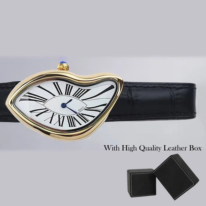 Medieval Crash Creative Melting Twisted Watch High Quality Genuine Leather Watch For Men Luxurious Sapphire Glass Men's Watch