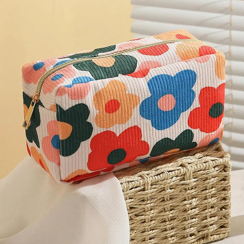 Makeup Brush Skincare Corduroy Makeup Bag Fashion Printed Large Capacity Cosmetic Bags Travel Toiletry Organizer Bag for Women