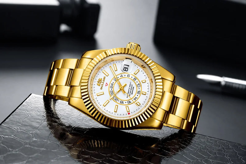 Automatic Watch for Men Mechanical Movement Stainless Steel Rose Gold Blue Luxury Sky 40mm Reloj Hombre Baratos