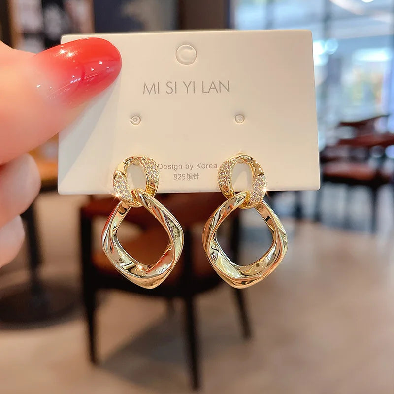 New Fashion Geometry Earrings  Earrings for Women Golden Zircon Dangle Earrings Valentines Day Anniversary Birthday Jewelry Gift