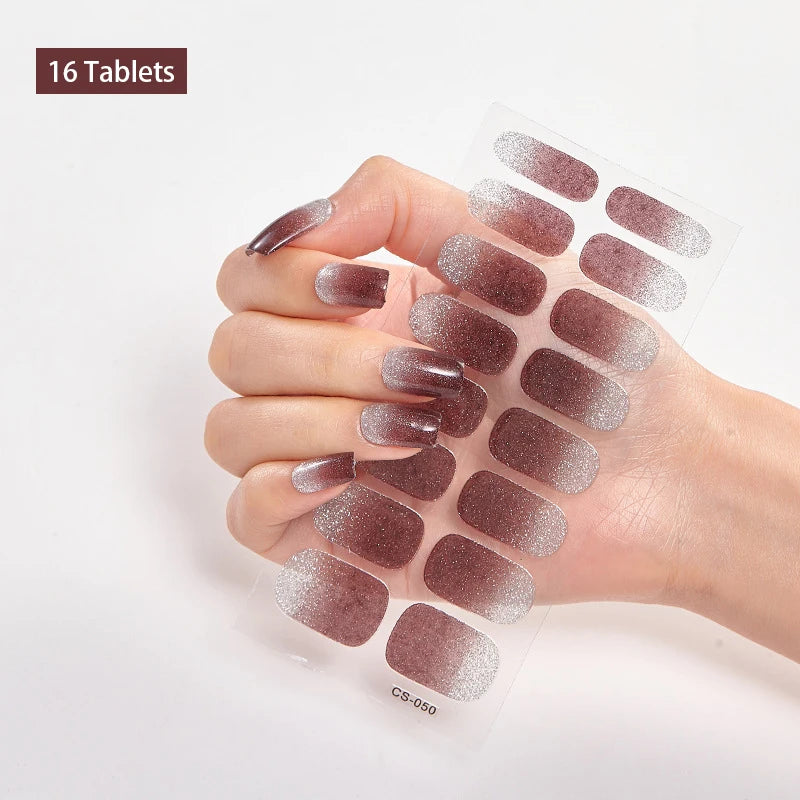 16Tip White Pink Full Cover Nail Sticker Self-Adhesive Simple Gradient Effect Full Nail Wraps DIY Nail Art Making Manicure Autum